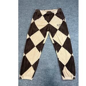Teddy Fresh Velour Joggers Brown / Tan Diamond Argyle Checkered Patchwork Sz S